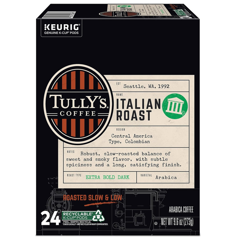 Tully's Certified Italian Roast Coffee K-Cup Pods for Keurig Coffee Makers, Box of 24 🍁 All In One Marketplace Canada