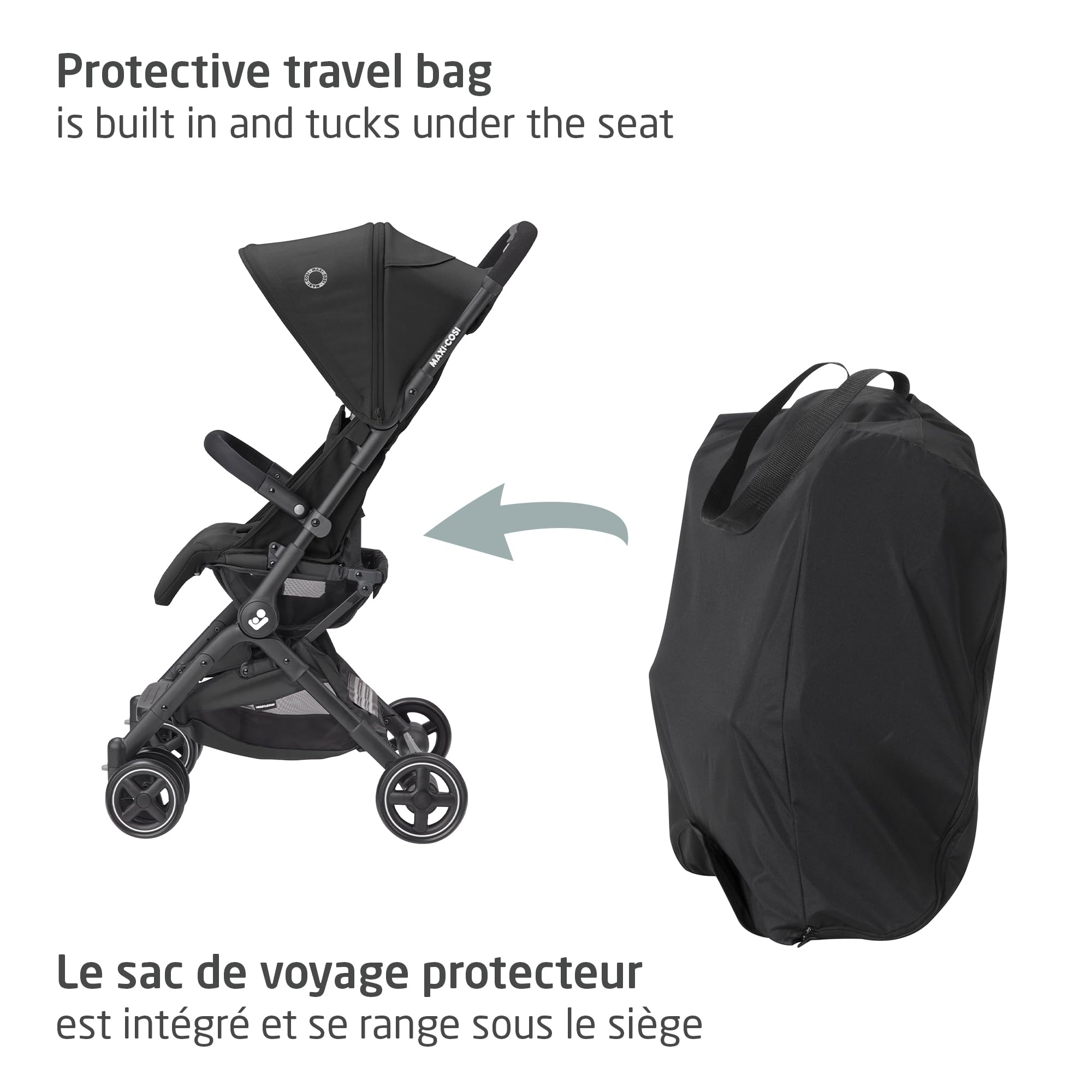 Maxi-Cosi Lara Ultra Compact Stroller, Airplane Carry-on Compliant for travel, Lightweight, one-hand fold, large storage, inludes travel bag Essential Black 🍁 All In One Marketplace Canada