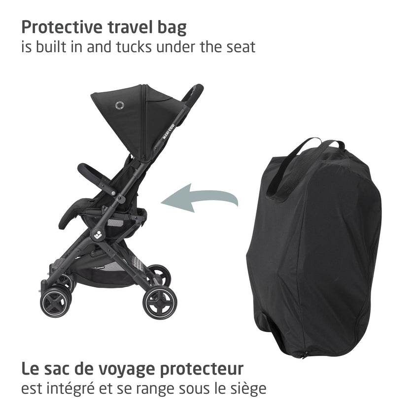 Maxi-Cosi Lara Ultra Compact Stroller, Airplane Carry-on Compliant for travel, Lightweight, one-hand fold, large storage, inludes travel bag Essential Black 🍁 All In One Marketplace Canada