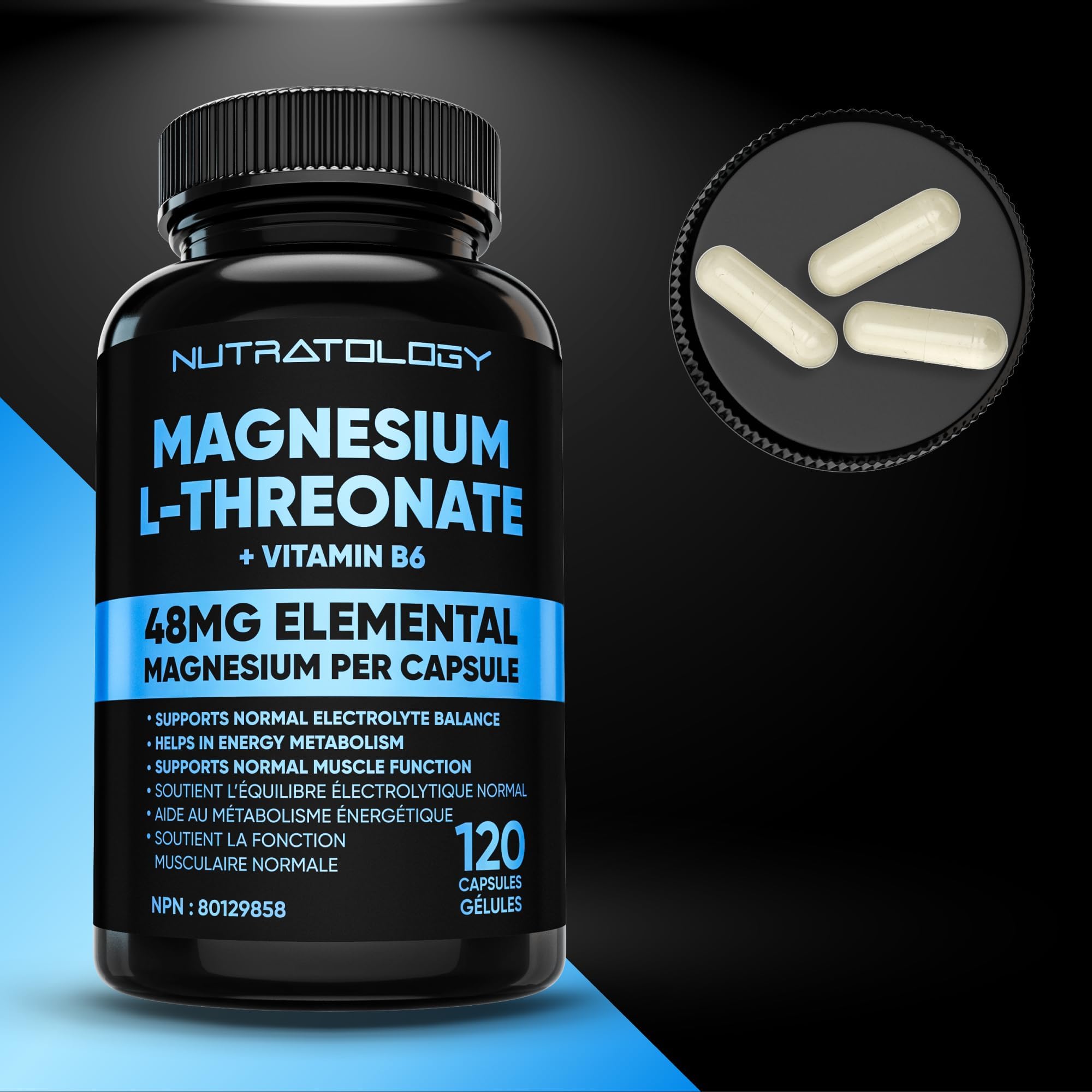 Nutratology® Magnesium L-Threonate + Vitamin B6 | Canadian-Made | Formulated To Help Support Heart & Muscle Function - Balances Electrolytes, Supports Energy Metabolism & Tissue Formation - 120 Count 🍁 All In One Marketplace Canada