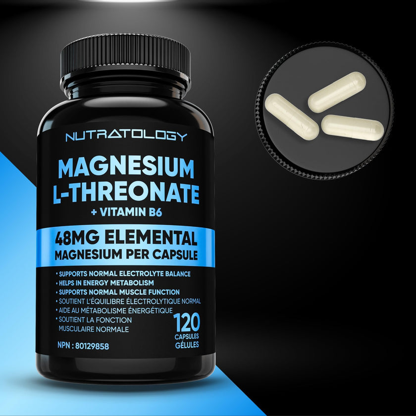 Nutratology® Magnesium L-Threonate + Vitamin B6 | Canadian-Made | Formulated To Help Support Heart & Muscle Function - Balances Electrolytes, Supports Energy Metabolism & Tissue Formation - 120 Count 🍁 All In One Marketplace Canada