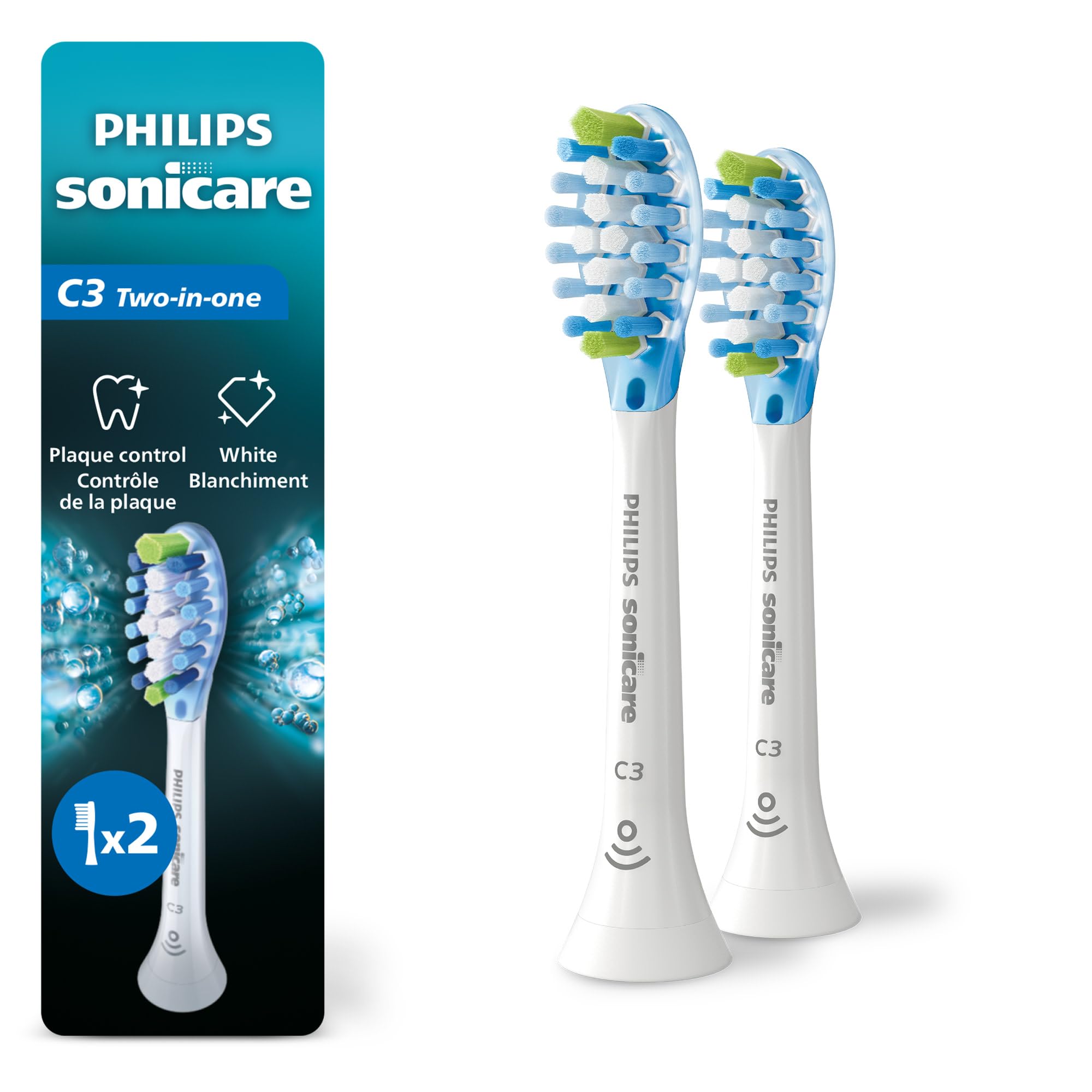 Philips Sonicare C3 2-in-1 Plaque Removal+Whitening Brush Heads, Genuine Replacement Toothbrush Heads, White, 2 Pack, HX9042/65 🍁 All In One Marketplace Canada