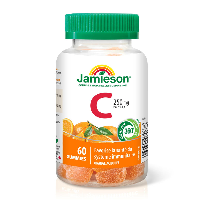 Jamieson Vitamin C 250 mg, 60 Gummies, Natural Tangy Orange Flavour. Supports Immune Health, Strong Teeth and Bones. Family Friendly (3+), Vegetarian, Non-GMO, Gelatin-Free 🍁 All In One Marketplace Canada
