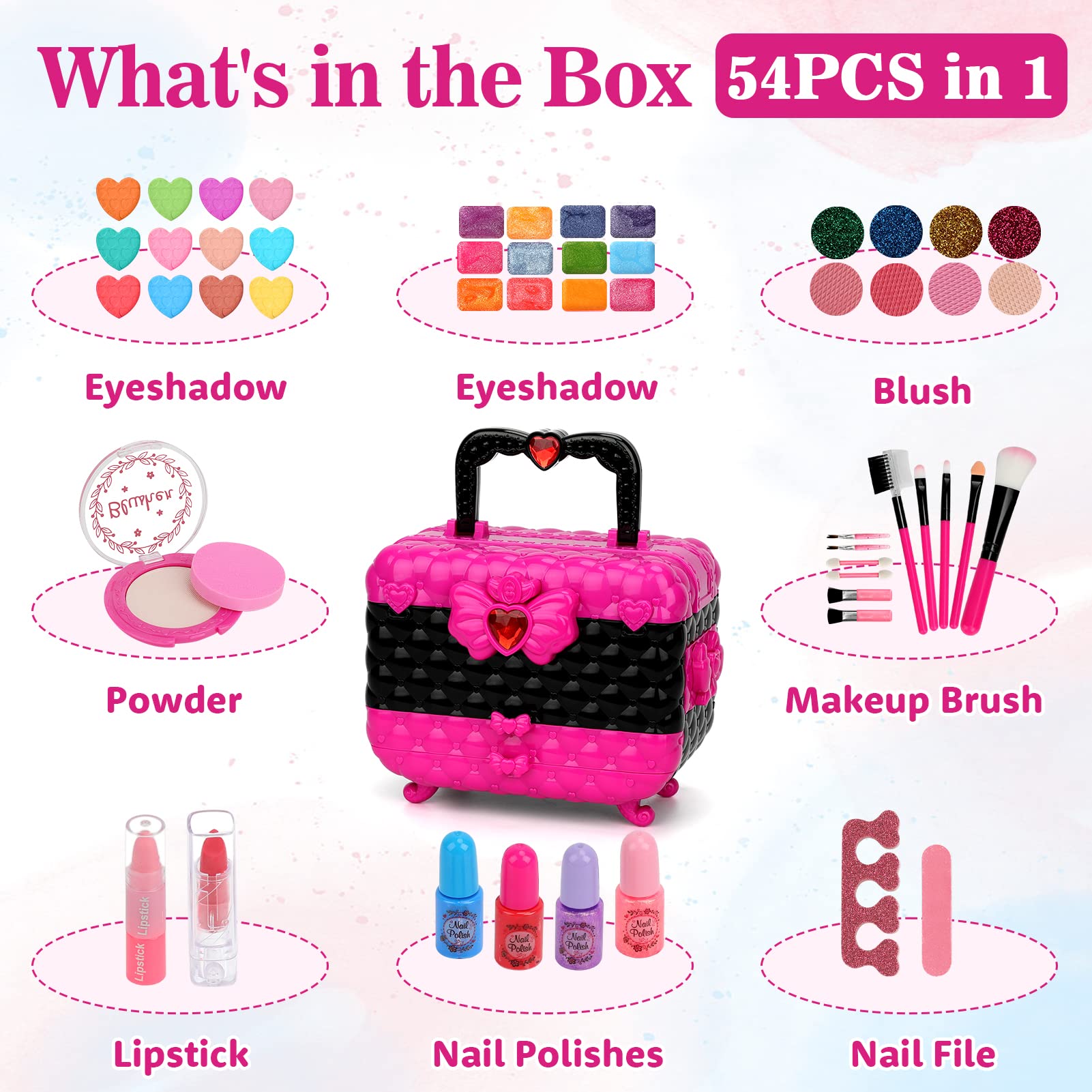 Teensymic Kids Makeup Kit for Girls, 54PCS Washable Makeup Toys, Age 3-13, Princess Theme, Girl Toys, Social Skill, Hand-Eye Coordination 🍁 All In One Marketplace Canada