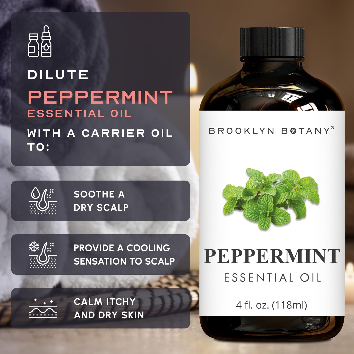 Brooklyn Botany Peppermint Essential Oil - Huge 118 ml - 100% Pure and Natural - Premium Grade with Dropper - for Aromatherapy and Diffuser 🍁 All In One Marketplace Canada