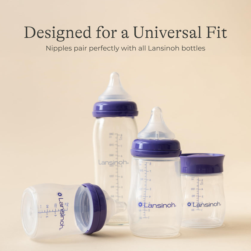 Lansinoh Anti-Colic Baby Bottles for Breastfeeding Babies, 240 ml (8 Ounces), 3 Count, Includes 3 Medium Flow Nipples, Size M 🍁 All In One Marketplace Canada