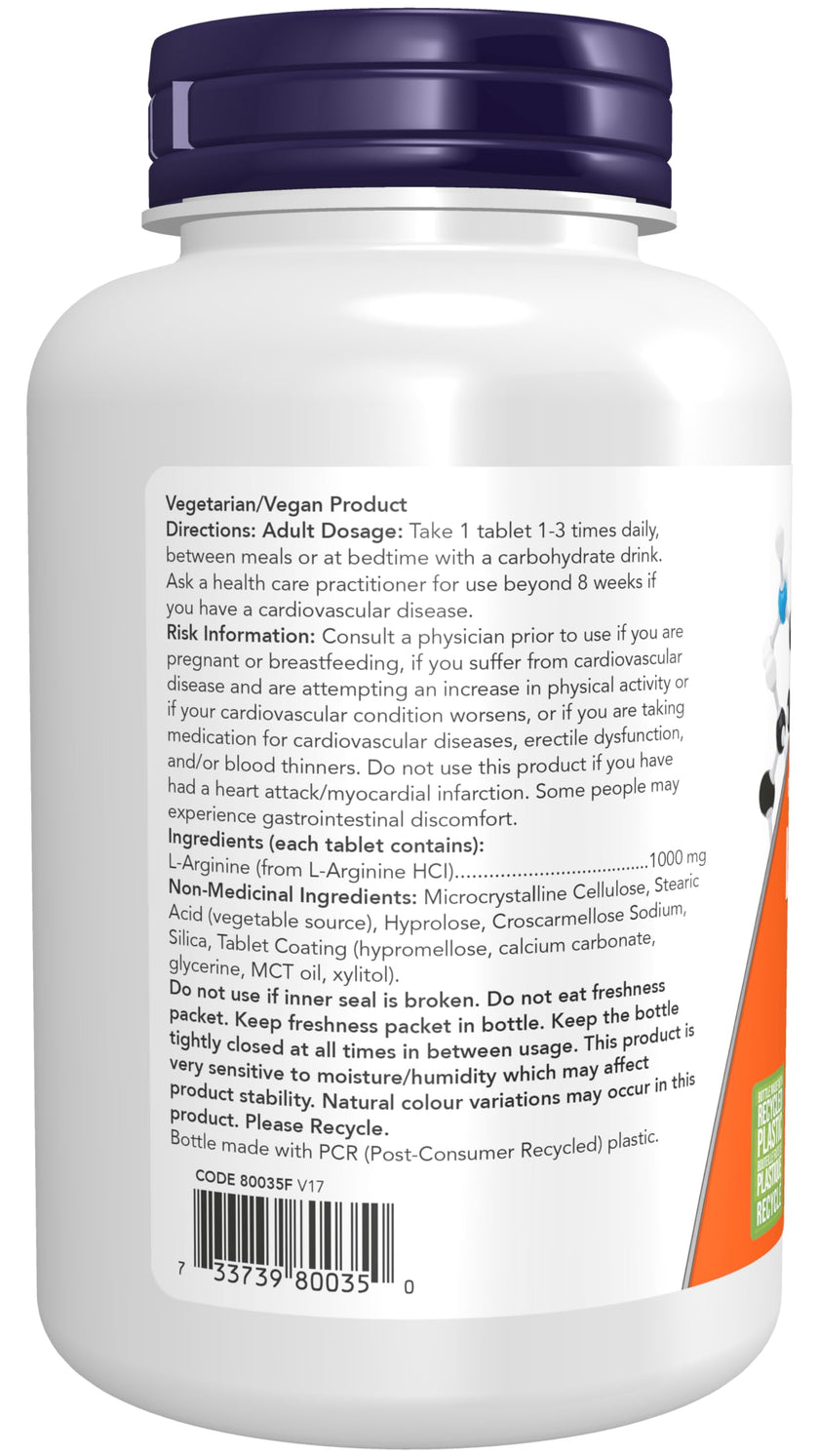 NOW Supplements, L-Arginine 1,000 mg, Nitric Oxide Precursor, Amino Acid, 120 Tablets 🍁 All In One Marketplace Canada