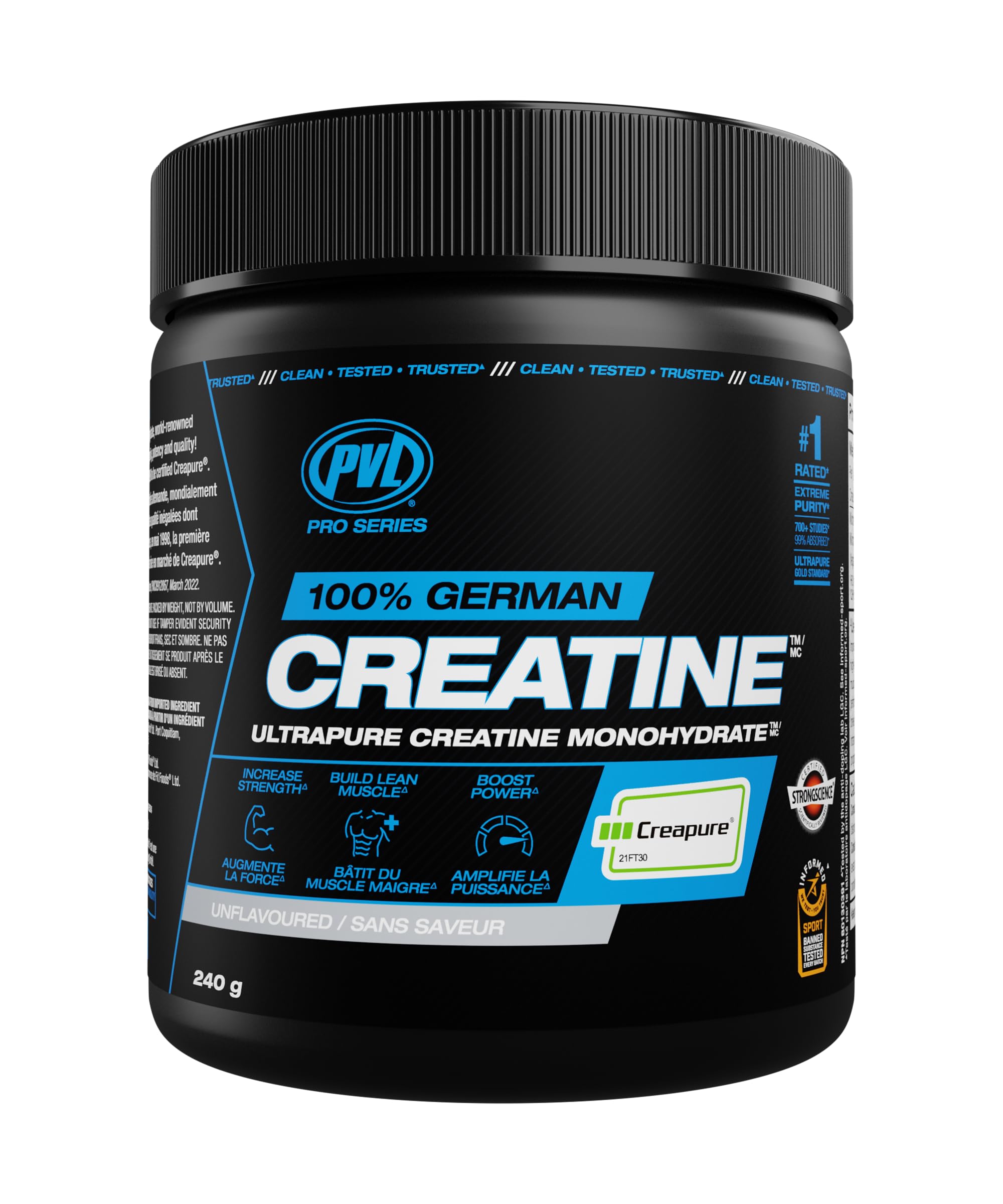 PVL Creapure Creatine Powder | 100% German Creatine Monohydrate, Canadian-Owned, Informed-Choice Tested, Unflavoured Supplement powder – 48 Servings - 240 g 🍁 All In One Marketplace Canada