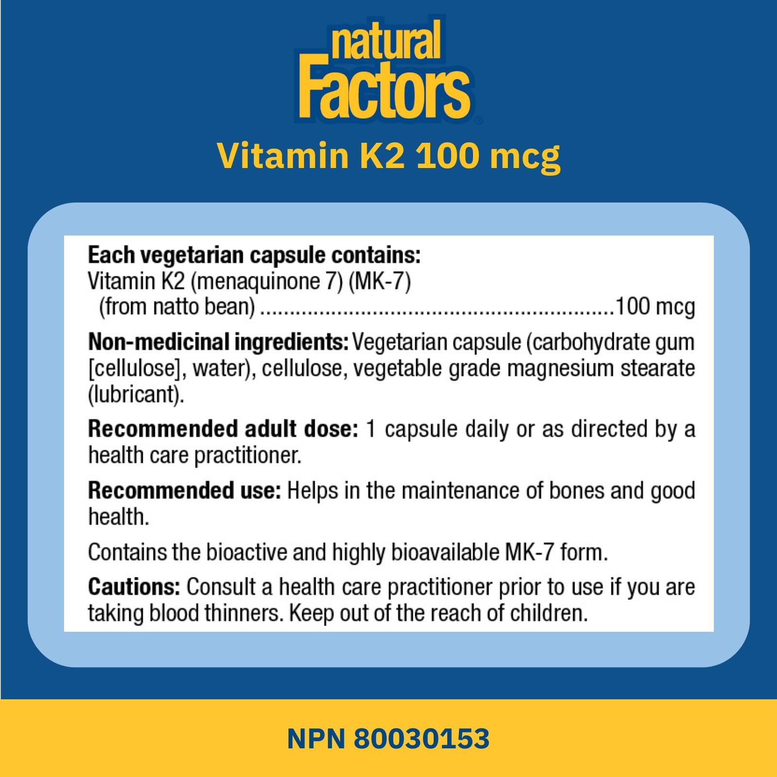Natural Factors K2 Vitamin Supplement 100 mcg, VALUE SIZE, 360 Vegetarian Capsules, MK-7 from Natto Bean, Helps Support Bones, Vegan, Non-GMO, Proudly Canadian 🍁 All In One Marketplace Canada