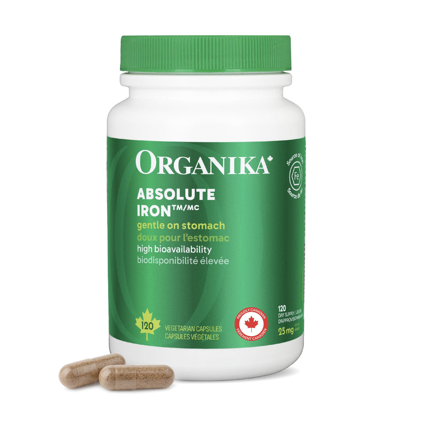 Organika Canadian-Made Absolute Iron - Iron Bisglycinate- High Availability, Gentle on Stomach, Boost Iron Levels- Beneficial for Women and Vegetarians- 120vcaps 🍁 All In One Marketplace Canada