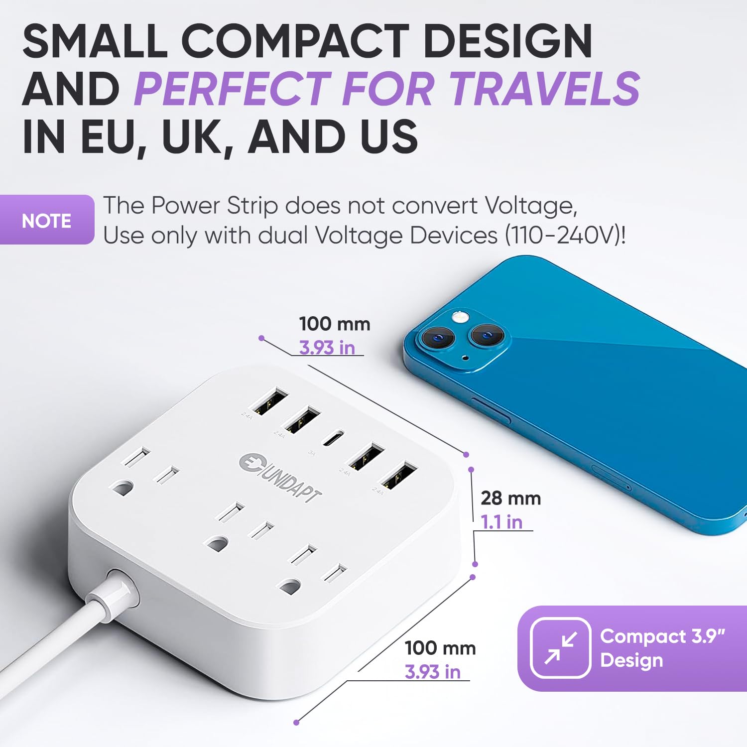 Unidapt European Plug Adapter, Unidapt US to UK Europe Power Strip for EU/UK/US with USB C and 4 USB Ports, 3 AC Outlets, Wall Mountable, 5ft Cord, for Travel Cruise Ship Home (WSS-603) 🍁 All In One Marketplace Canada