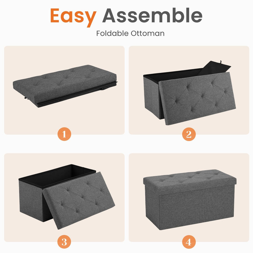 Sweetcrispy Folding Storage Ottoman Bench, Light Grey, Entryway Bench for Living Room, Ottomans with Storage for Bedroom, Heavy Duty 660 lbs Load Capacity, Linen Footrest Seat 🍁 All In One Marketplace Canada