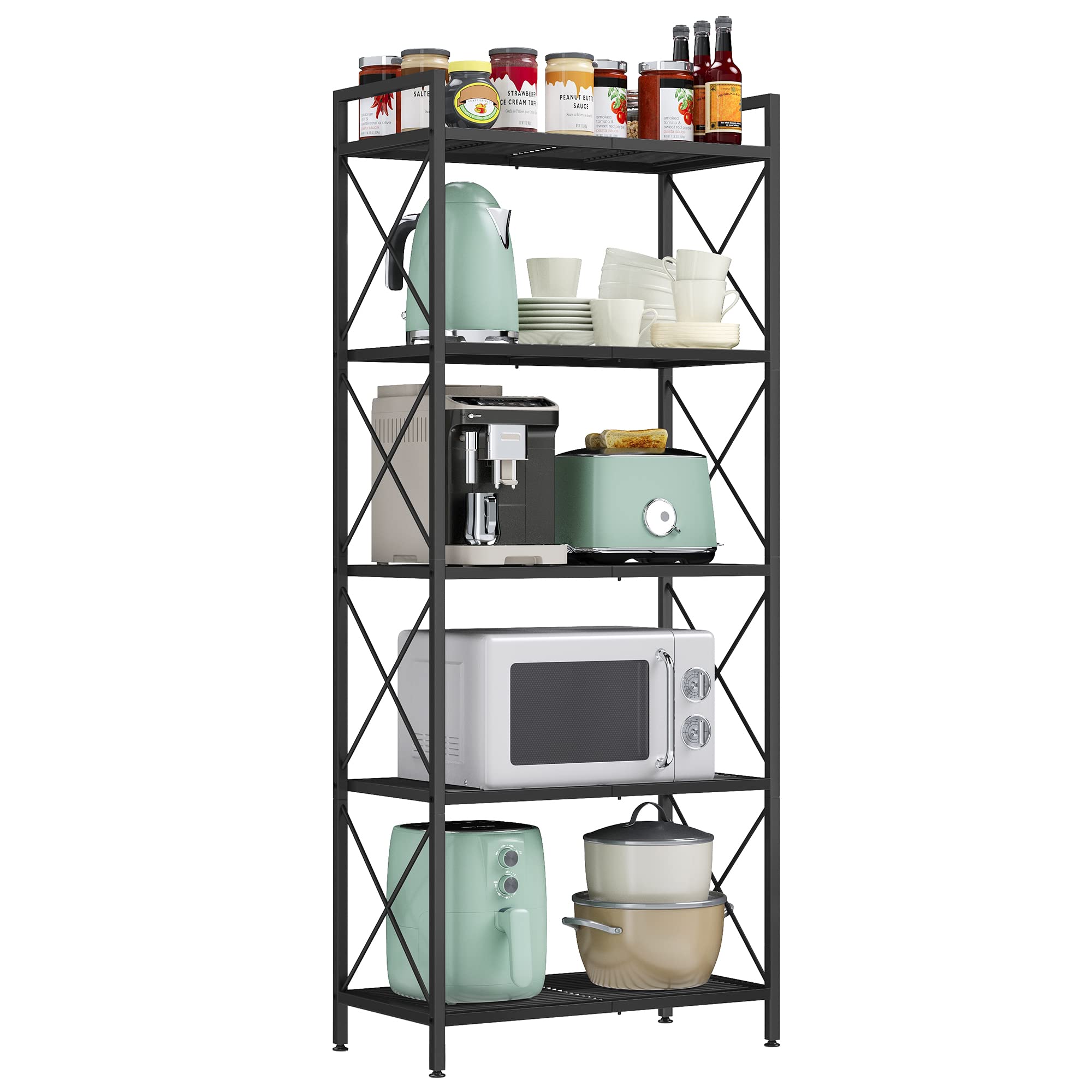 SONGMICS 5-Tier Metal Storage Rack, Shelving Unit with X Side Frames, Dense Mesh, 12.6 x 23.6 x 57.3 Inches, for Entryway, Kitchen, Living Room, Bathroom, Industrial Style, Ink Black UBSC165B01 🍁 All In One Marketplace Canada