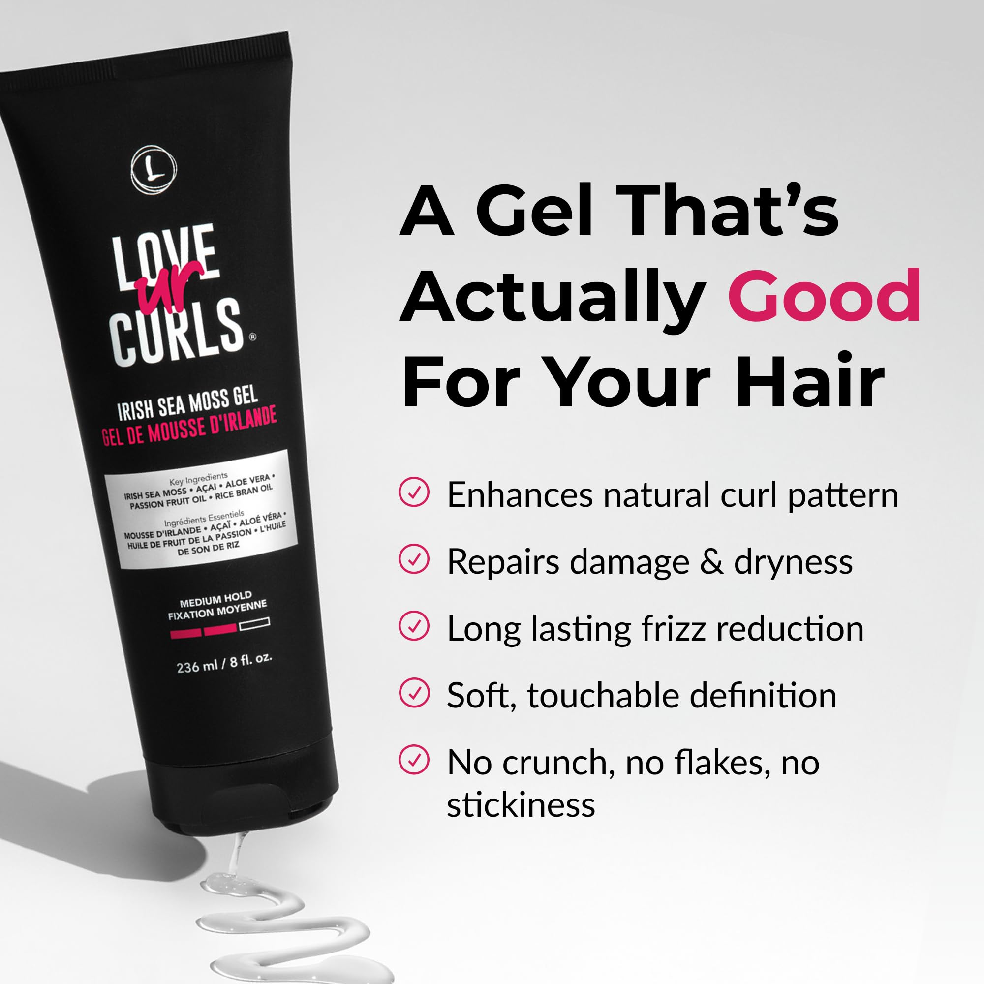 Love Ur Curls Irish Sea Moss Hair Gel, Medium Hold Hair Styling Curling Gel for Defined Curly Hair, Waves & Coils, Vegan, Cruelty Free, 236mL 🍁 All In One Marketplace Canada