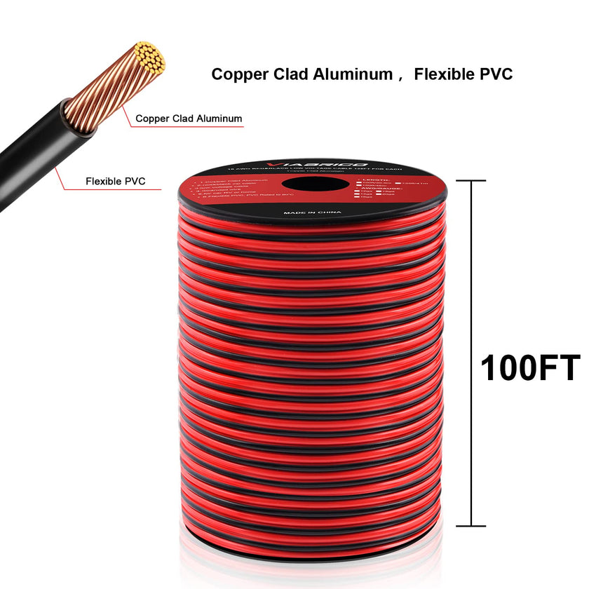VIABRICO 14AWG 100FT Electrical Wire Cable 2 Conductors Red Black Cable Hookup LED Lighting Strips Flexible Wire Extension Cord 14 Gauge Copper Clad Aluminum Copper Wire 12V/24V DC Cable 🍁 All In One Marketplace Canada