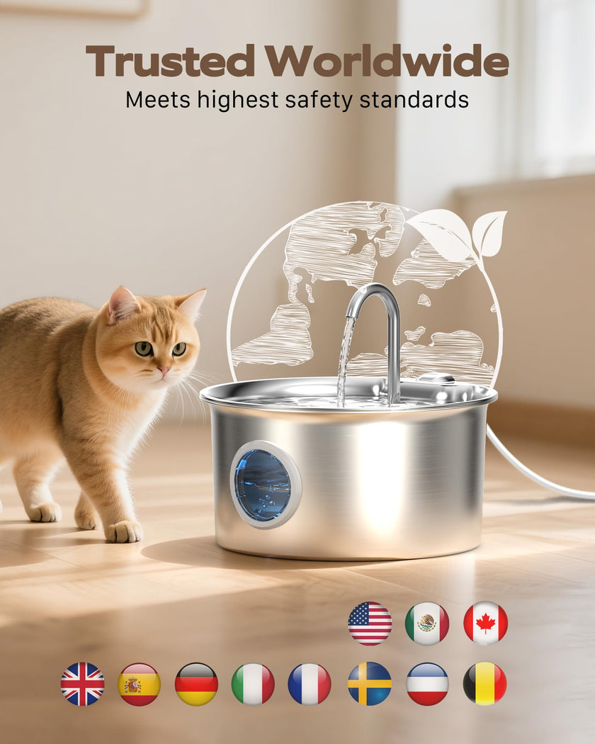 Cat Water Fountain Stainless Steel: Cat Fountain for Drinking - 2.6L Pet Water Fountain Indoor Cats - Quiet Pets Waterer - Cats Water Dispenser - for Small Animals 🍁 All In One Marketplace Canada