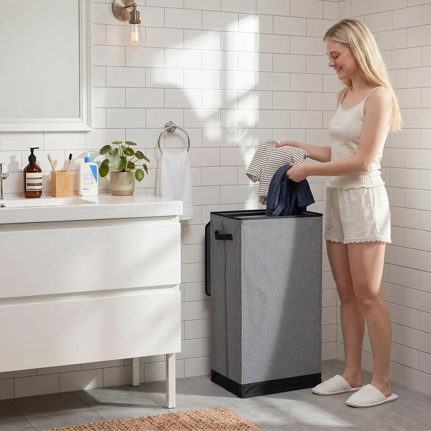 SOLEDI 100L Laundry Basket with Lid Large Laundry Hamper, Clothes Hamper with Laundry Bag Easy to Carry, Collapsible Storage Bins for Bedroom, Bathroom, Dorm, Apartment, College, Wardrobe, Grey 🍁 All In One Marketplace Canada