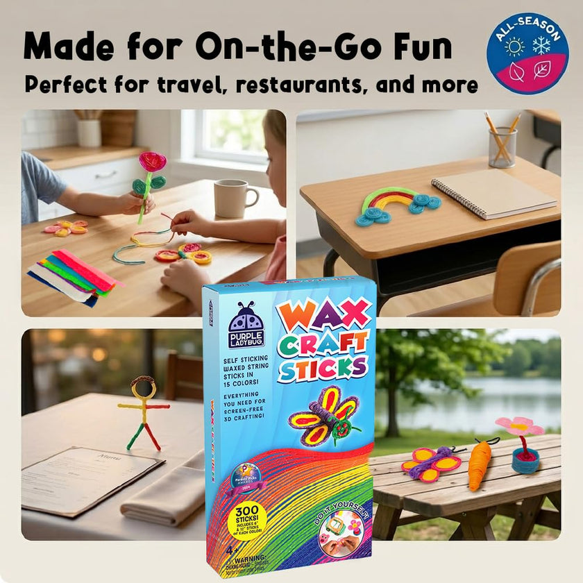 Purple Ladybug 300 Bendable Wax Craft Stix - Fun Roadtrip and Travel Activities, Arts & Crafts for Kids 6-8, Boys & Girls Gifts 4-12 Years Old, Birthday Party Favors for Kids, Loot Bag Fillers 🍁 All In One Marketplace Canada