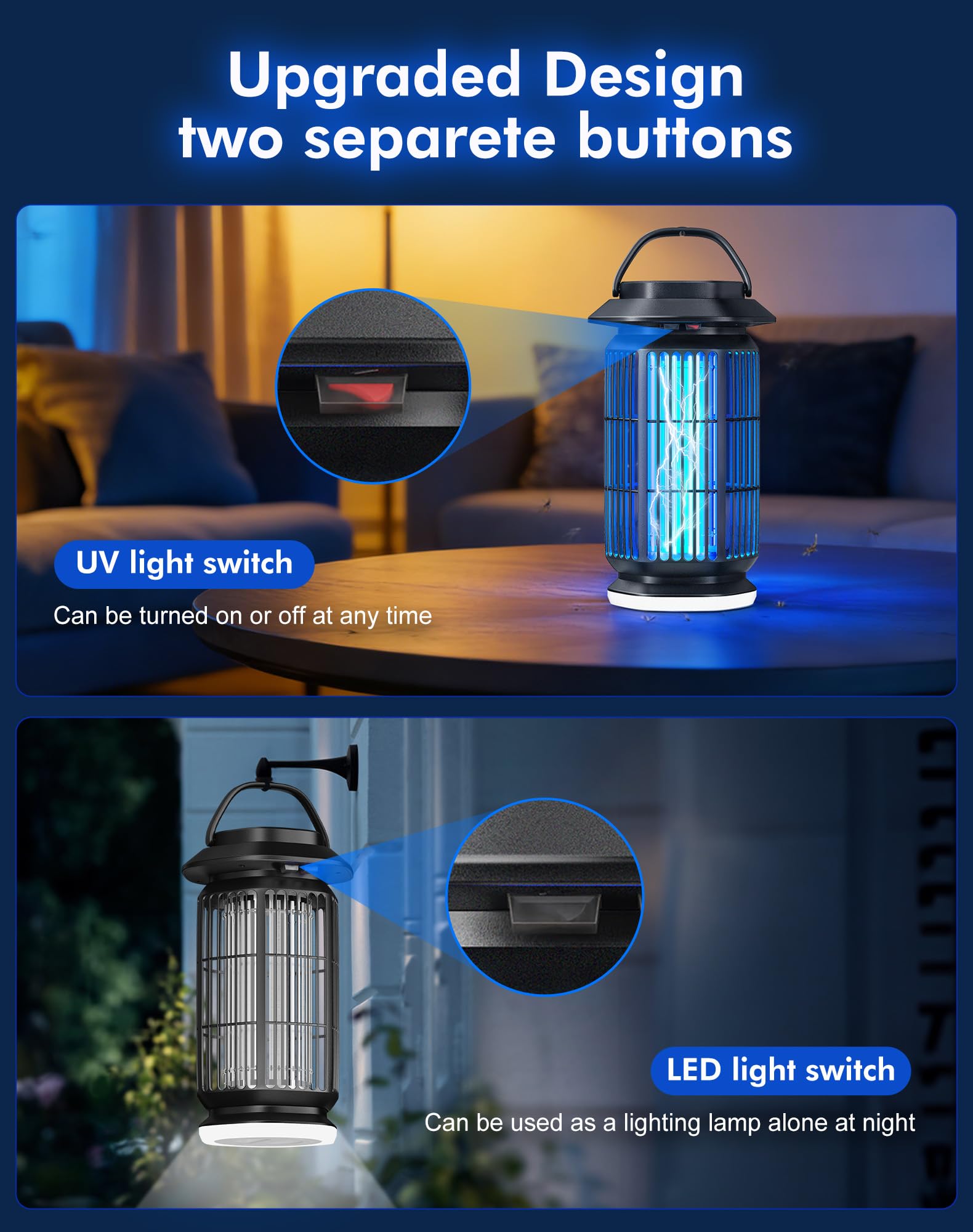 REOGLE 2-in-1 Bug Zapper Indoor Outdoor, 4000V Electric Mosquito Zapper with 365nm UV Light Trap & LED Night Light, Covers 2100 sq ft, Insect Fly Trapper Bug Light for Patio, Garage, Backyard, Porch 🍁 All In One Marketplace Canada