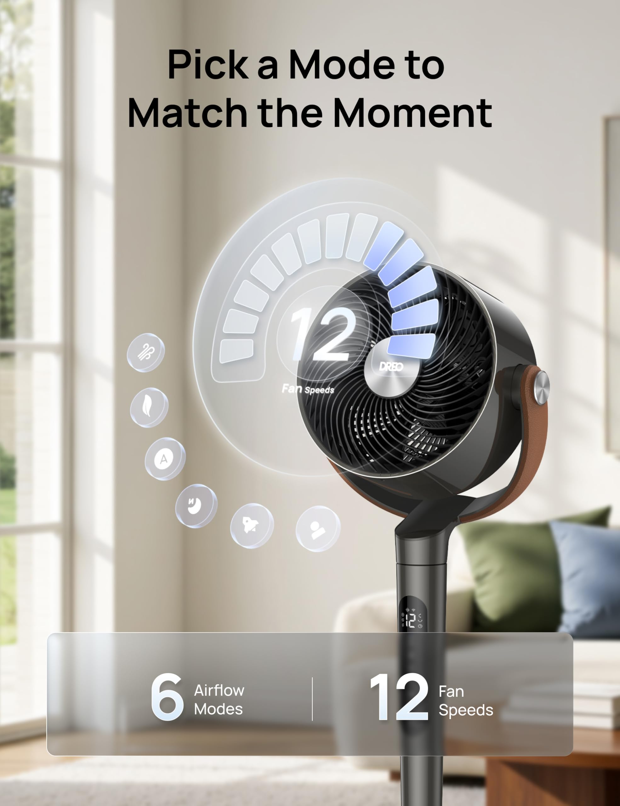 DREO Smart Fan For Bedroom, Standing Fans for Home, 120°+150° Oscillating Pedestal Fan Wi-Fi/Voice Control, 100ft 20db Quiet Circulator RGB Fan, DC Motor, 6 Modes, 12 Speeds, 37-42'' Adjustable Height 🍁 All In One Marketplace Canada