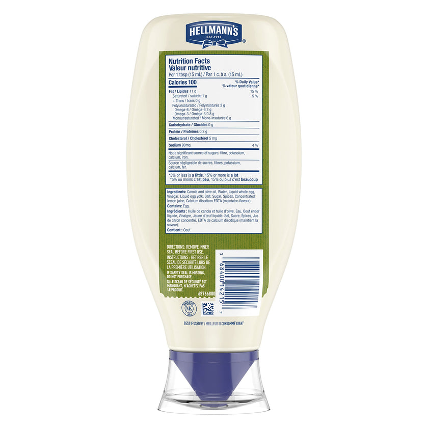 Hellmann's Mayonnaise ideal condiment for sandwiches, salads and burgers Olive Oil with free run eggs and canola oil 750 ml 🍁 All In One Marketplace Canada