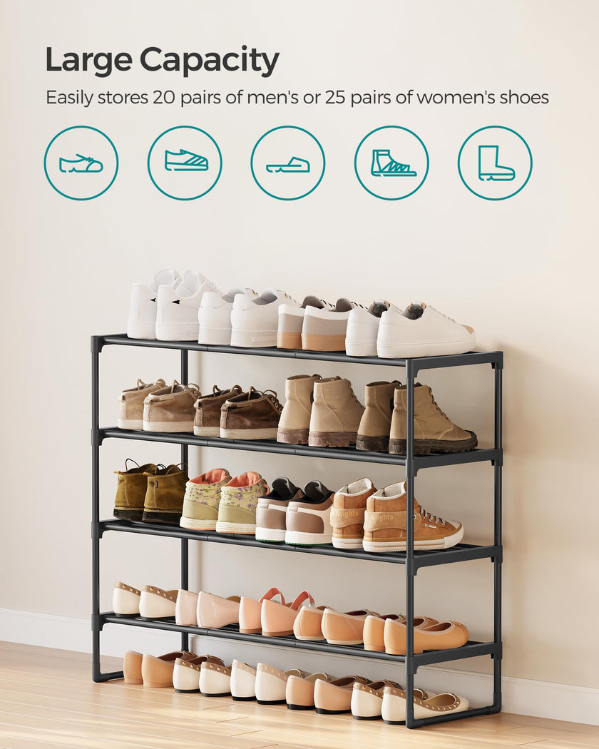 SONGMICS Shoe Rack, 4-Tier Shoe Organizer, Sturdy Storage Shelf, Upright or Upside Down, for 20-25 Pairs, Stackable, for Entryway, 30 x 92 x 75 cm, Black ULSA14BK 🍁 All In One Marketplace Canada