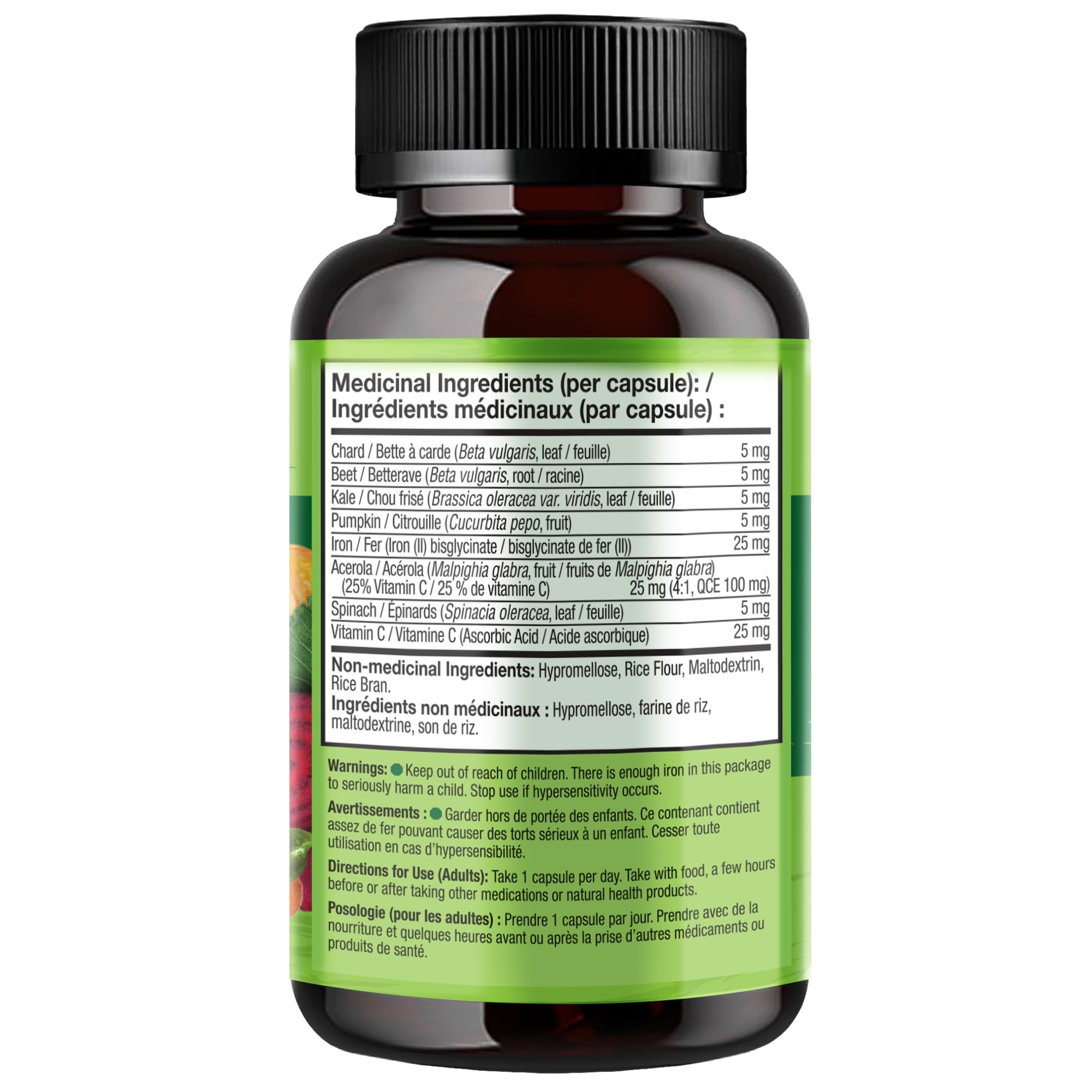 NATURELO Vegan Iron Supplement with Vitamin C and Organic Whole Foods, 90 Capsules, Gentle Iron Capsules for Women & Men with this Mineral Deficiency - Including Pregnancy, Anemia and Vegan Diets 🍁 All In One Marketplace Canada