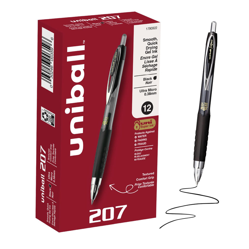 uni-ball Signo 207 Retractable Gel Pens, Ultra-Micro Point, Black Ink, 12 Count (Pack of 1) (1790922) , Packaging may vary 🍁 All In One Marketplace Canada
