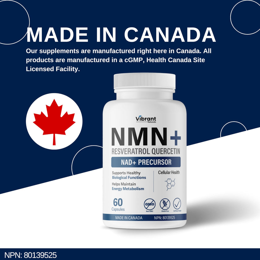 NMN w/Quercetin & Resveratrol For Enhanced NAD+ Levels - More Effective Than NMN Alone, High Purity 99% Nicotinamide Mononucleotide & Resveratrol For Cellular Health, NAD Supplement, 60 Capsules 🍁 All In One Marketplace Canada