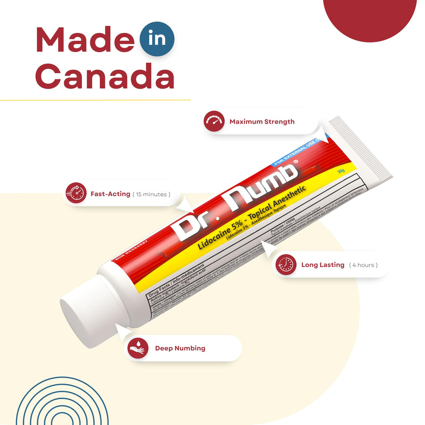 Dr. Numb Tattoo Numbing Cream 5% Lidocaine Extra Strength Topical Anesthetic Cream with Vitamin E, Fast-Acting Pain Relief for Tattoos, Piercing, Microneedling, Waxing, Injections – 30 g 🍁 All In One Marketplace Canada