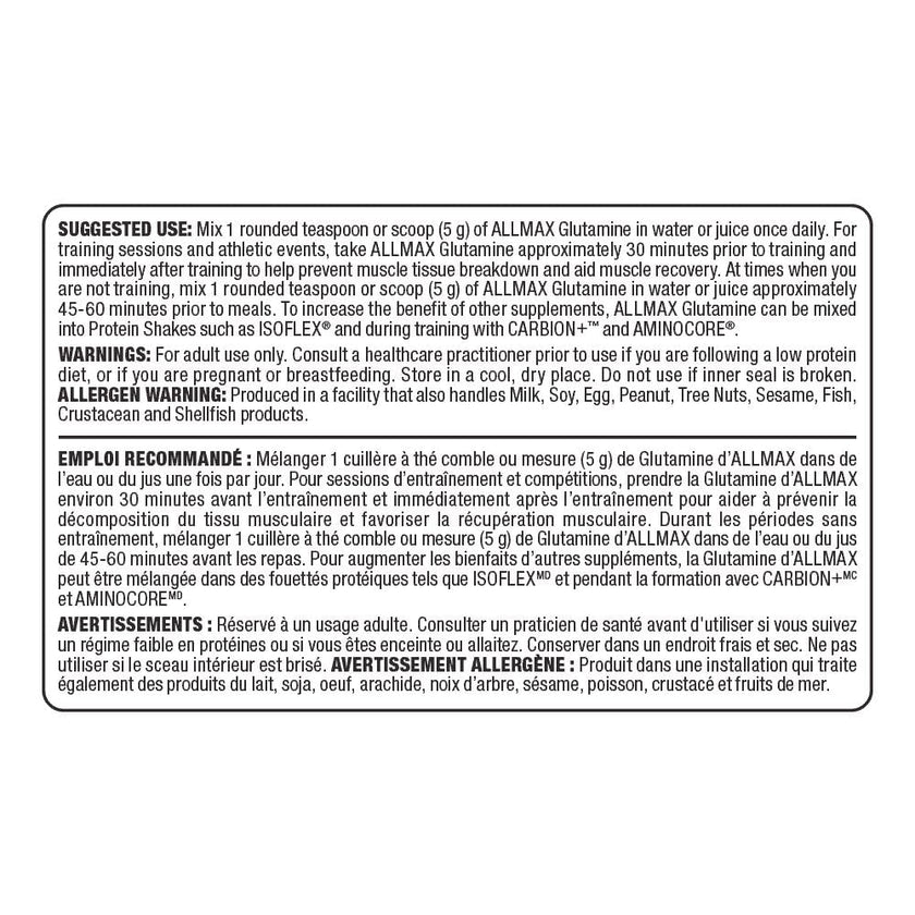 ALLMAX Nutrition - Glutamine Powder - 100% Pharmaceutical Grade - 1000 Gram, 1000-Gram 🍁 All In One Marketplace Canada
