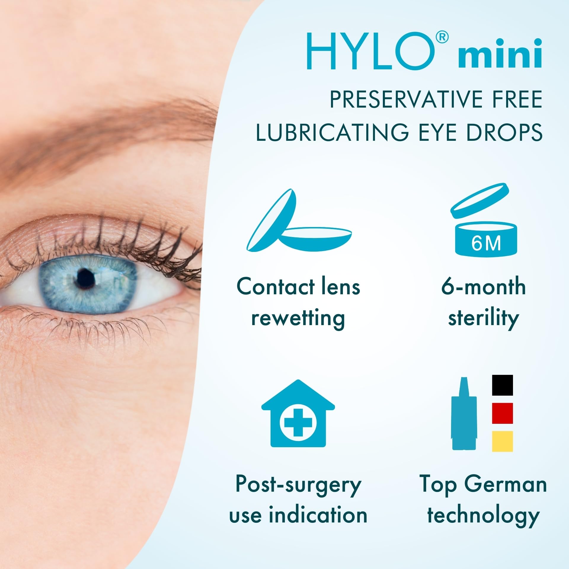 CandorVision HYLO® mini Preservative-Free Lubricating Eye Drops (150 Drops, 5ml), Immediate Long-lasting Dry Eye Relief, High Quality Sodium Hyaluronate, 6-Month Sterility, Contact Lens Compatible 🍁 All In One Marketplace Canada