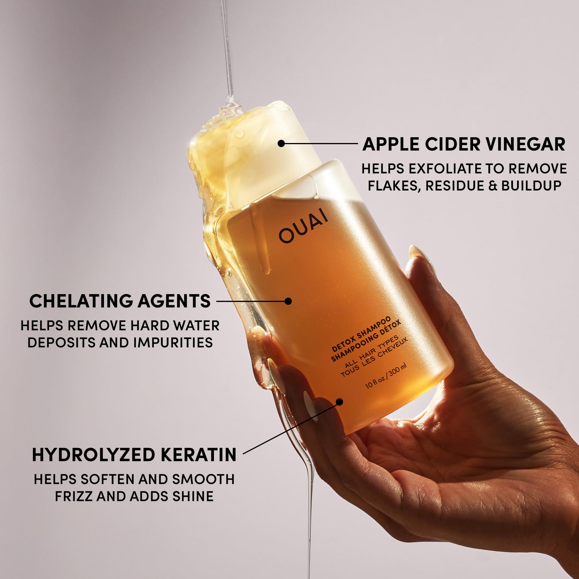OUAI Detox Shampoo - Clarifying Shampoo for Build Up, Dirt, Oil, Product and Hard Water - Apple Cider Vinegar & Keratin for Clean, Refreshed Hair - Sulfate-Free Hair Care (10 oz) 🍁 All In One Marketplace Canada