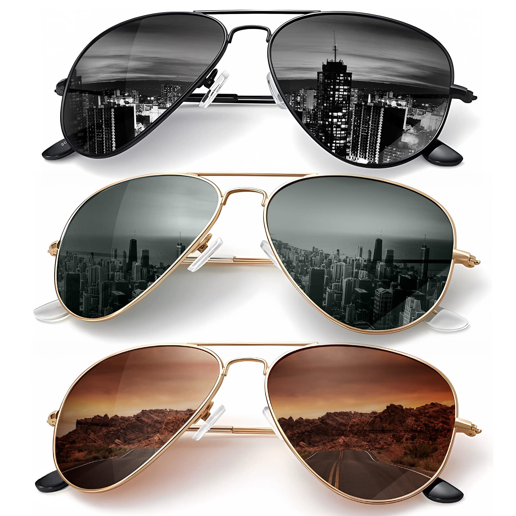 KALIYADI Classic Aviator Sunglasses for Men Women Driving Sun glasses Polarized Lens UV Blocking (3 Pack) 58mm 🍁 All In One Marketplace Canada