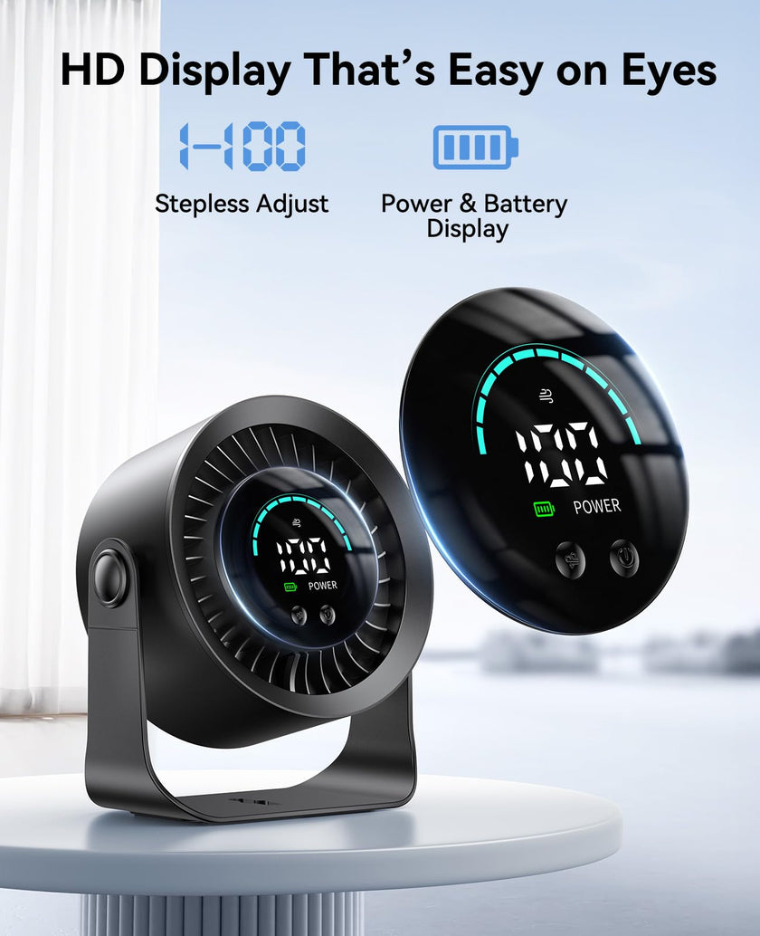 DIGIX Rechargeable USB Desk Fan for Bedroom, 100 Speeds, 360° Rotation, Wall Mounted Design Small Portable Table Fan with LED Display, Quiet Personal Desktop Cooling Fans for Home Office (Black) 🍁 All In One Marketplace Canada