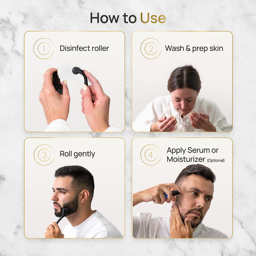 DermTech Derma Microneedling Roller - 0.5mm Titanium Needles - Designed in Canada - 540 Needles - For Men and Women - Beard Roller Face Roller (Matte Black) 🍁 All In One Marketplace Canada