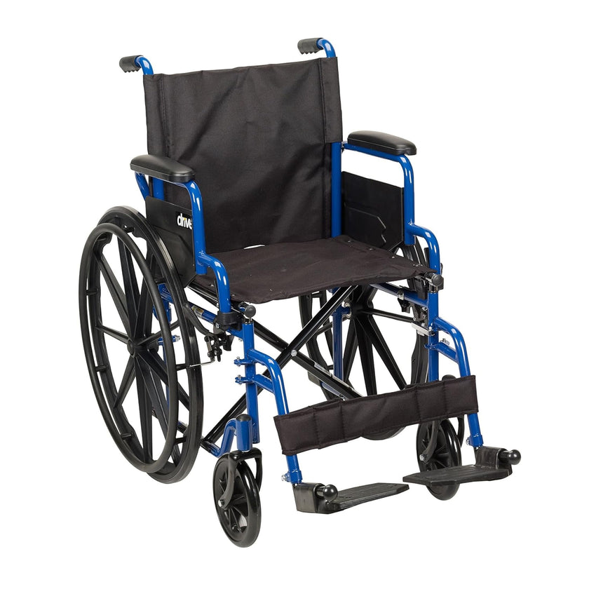 Drive Medical Single Axle Blue Streak Wheelchair, Flip Back Desk Arm, Swing Away Footrests, 18