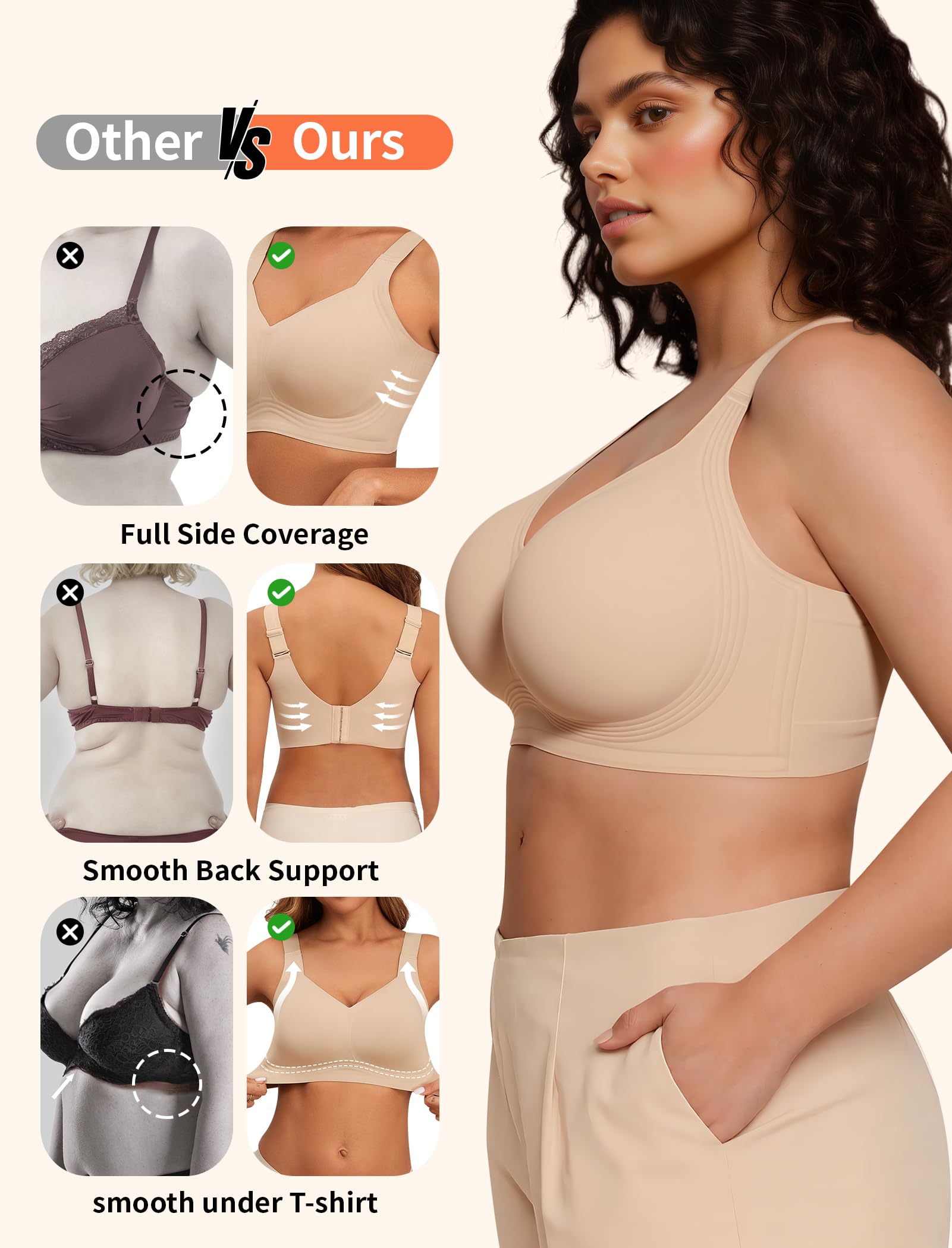 PoseFree Jelly Bras for Women Full Coverage Full Support and Lift No Underwire Back Smoothing Bralette Everyday Bra (Nude,XL) 🍁 All In One Marketplace Canada