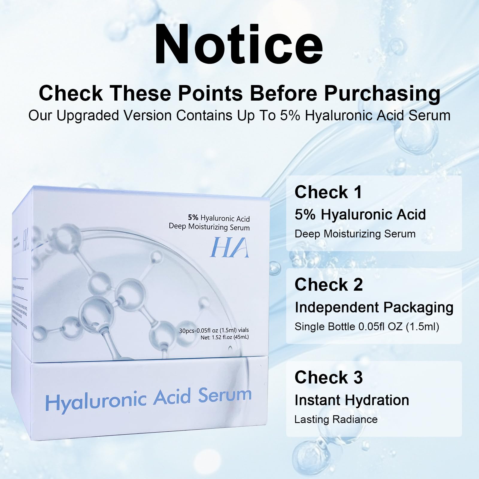 5% Hyaluronic Acid Serum Ultra Moisturizing & Elastic Skin - Wake Nature Perfection Hyaluronic Acid - Anti-Aging Serum for Face Single-Use Vials Skincare - Repair Sensitive Skin (1.5 ml)*30 🍁 All In One Marketplace Canada