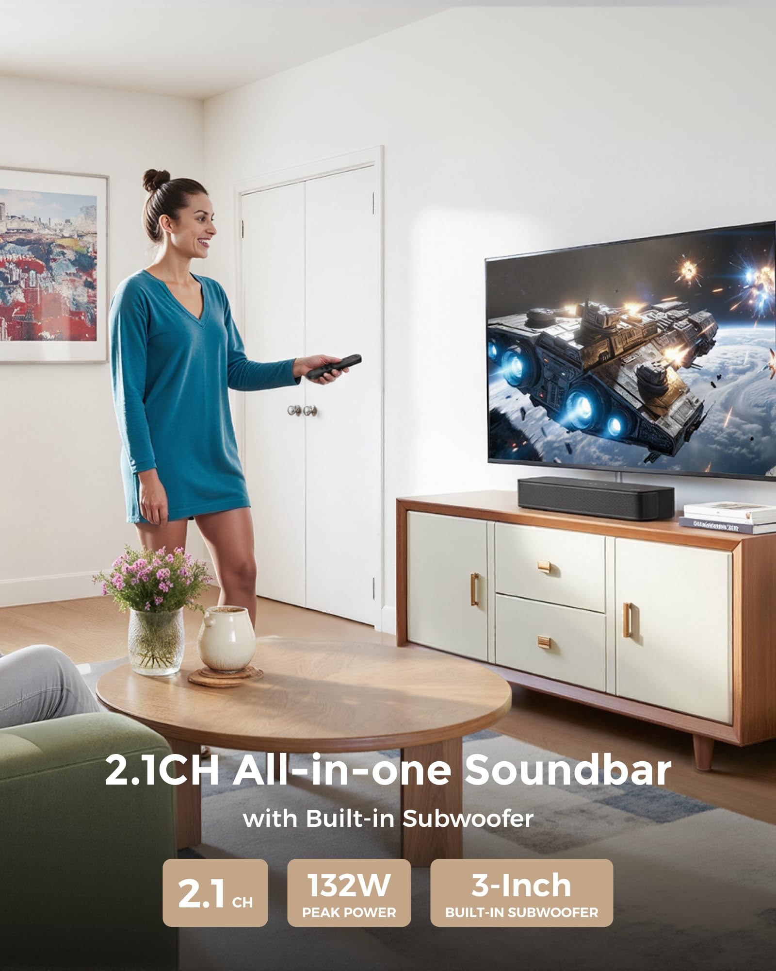 ULTIMEA 2.1ch Sound Bar for TV, Built-in Subwoofer, Peak Power 132W, App Control, 16 Inches Bluetooth 5.4 TV Speakers Soundbar, All-in-one PC Soundbar for Game, Opt/AUX/Wall Mount, Poseidon M20 Pro 🍁 All In One Marketplace Canada