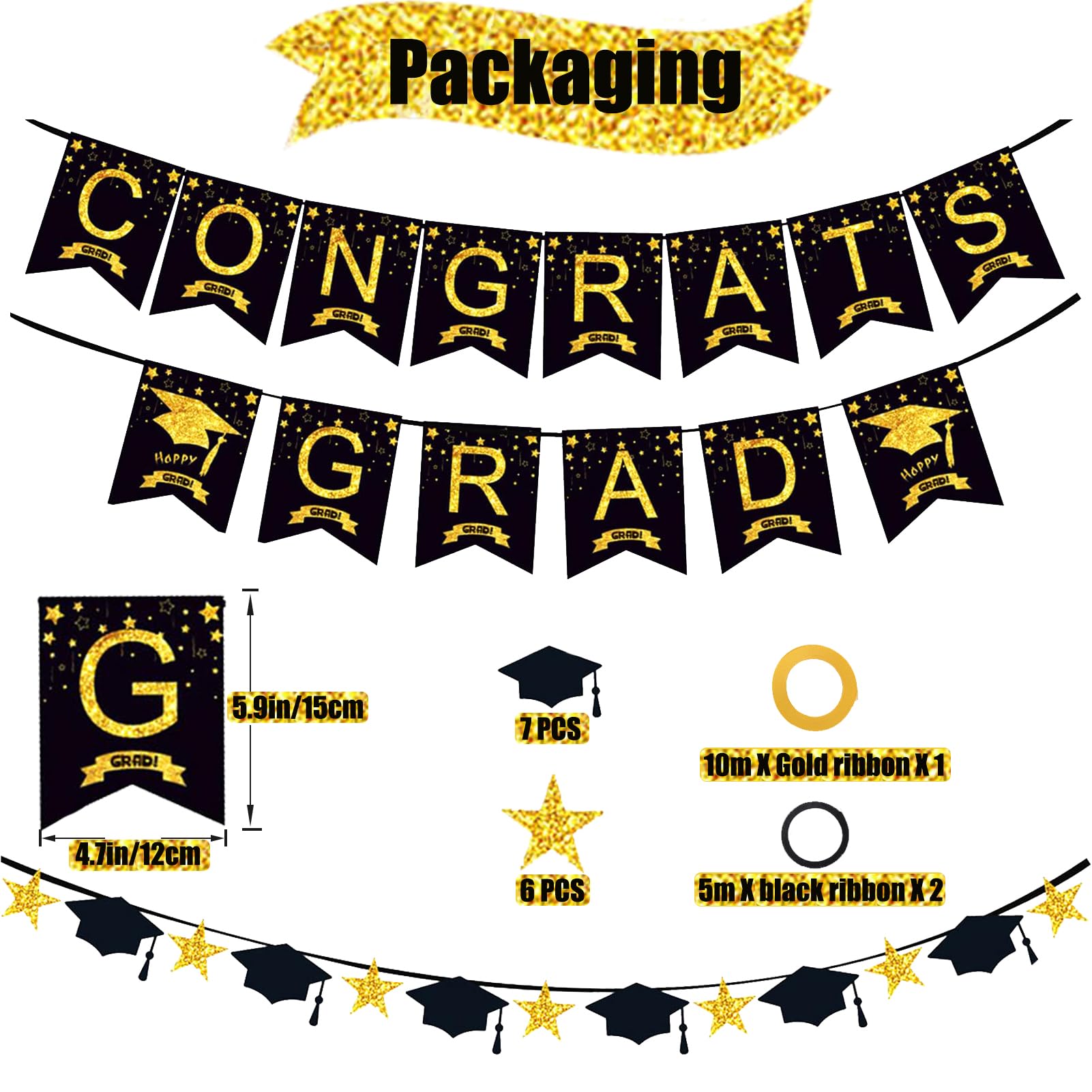 Graduation Decorations Class of 2026, 12Pcs Black and Gold balloons with Swirl and Graduation Garland Congrats Grad 2026 Banner for College High School Party Supplies 🍁 All In One Marketplace Canada