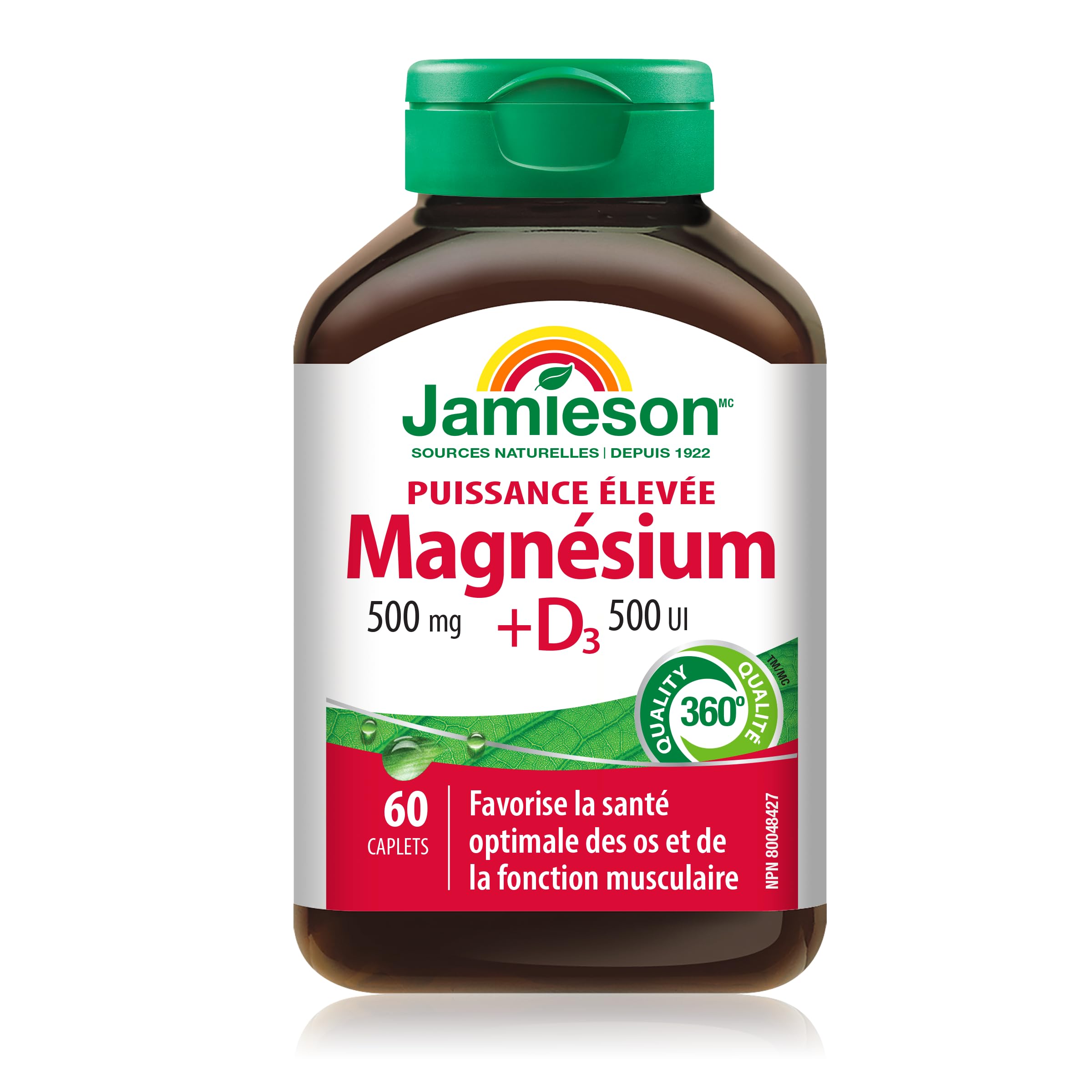 Jamieson High Potency Magnesium 500 mg with Vitamin D3 500 IU, High Absorption, 5 Magnesium Sources, Supports Bone Health and Muscle Function. Vegetarian, Non-GMO, Gluten-Free, 60 Caplets, Proudly Canadian 🍁 All In One Marketplace Canada