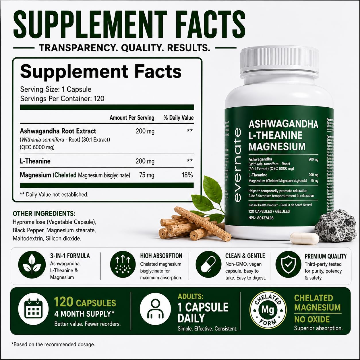 ALL-IN-ONE Ashwagandha 6000mg with L-Theanine 200mg & Magnesium Bisglycinate Chelated – Stress, Sleep, Mood, Calm & Relaxation Support – Non-GMO Vegan – 120 Capsules, 4 Month Supply – 1 Capsule Daily – Made in Canada 🍁 All In One Marketplace Canada