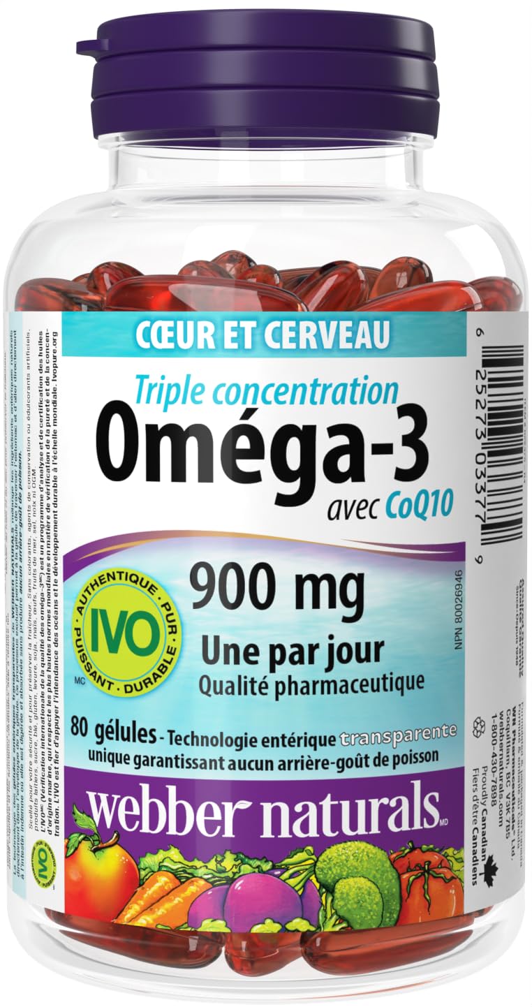 Webber Naturals Omega-3 with CoQ10, 80 Clear Enteric No Fishy Aftertaste Softgels, Supports Cardiovascular Health and Brain Function 🍁 All In One Marketplace Canada