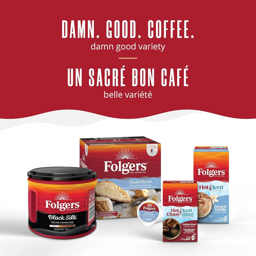 Folgers Vanilla Biscotti Flavoured Light Roast Coffee Pods, Single Serve One Cup Pods made with Arabica Beans for Hot or Iced Drinks, 30 Count (Pack of 1) 🍁 All In One Marketplace Canada