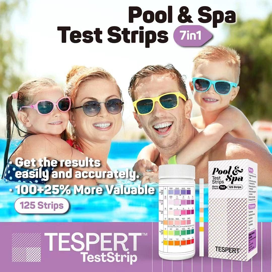 TESPERT Pool and Spa Test Strips Hot Tub Test Strips 7-in-1 125 Strips Pack, Chemistry Test Kit for Test Bromine, Total Alkalinity, pH, Free Chlorine, Total Hardness, Cyanuric Acid, and Total Chlorine 🍁 All In One Marketplace Canada