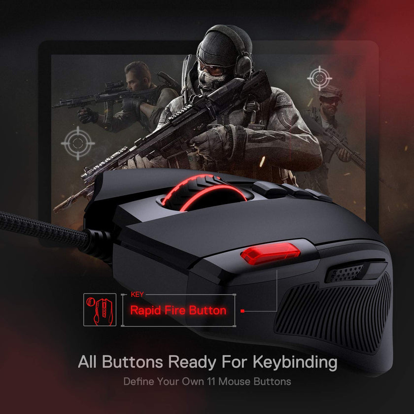 Redragon M612 Predator RGB Gaming Mouse, 8000 DPI Wired Optical Mouse with 11 Programmable Buttons & 5 Backlit Modes, Software Supports DIY Keybinds Rapid Fire Button 🍁 All In One Marketplace Canada
