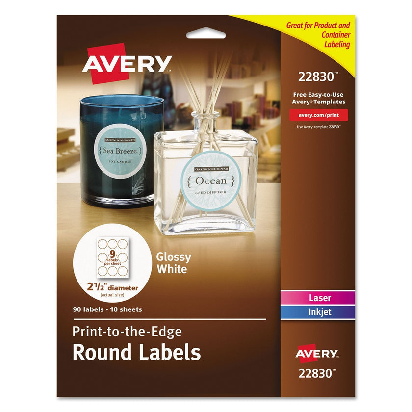 Avery Glossy White Round Labels, 2.5