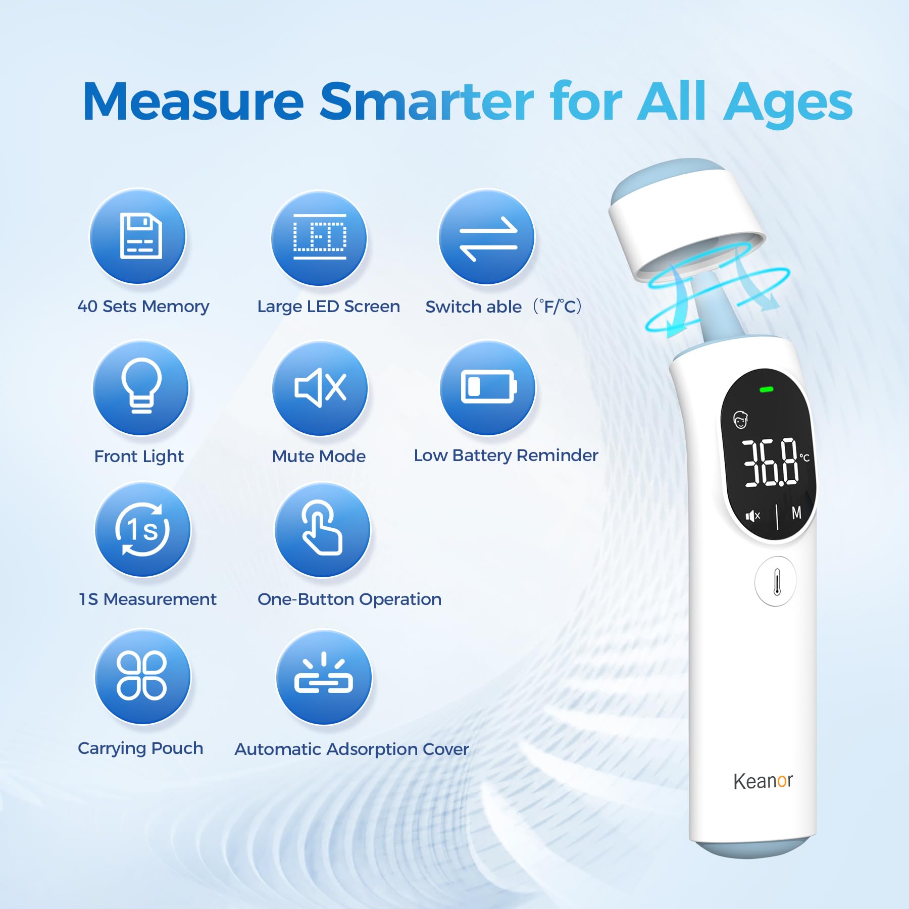 Thermometer Forehead and Ear Thermometer Digital Infrared Thermometer Baby Thermometer Accurate 1s Measure 40 Set Memory Mute Mode LED Screen for Adults Kids Fever Alarm with Storage Bag 🍁 All In One Marketplace Canada