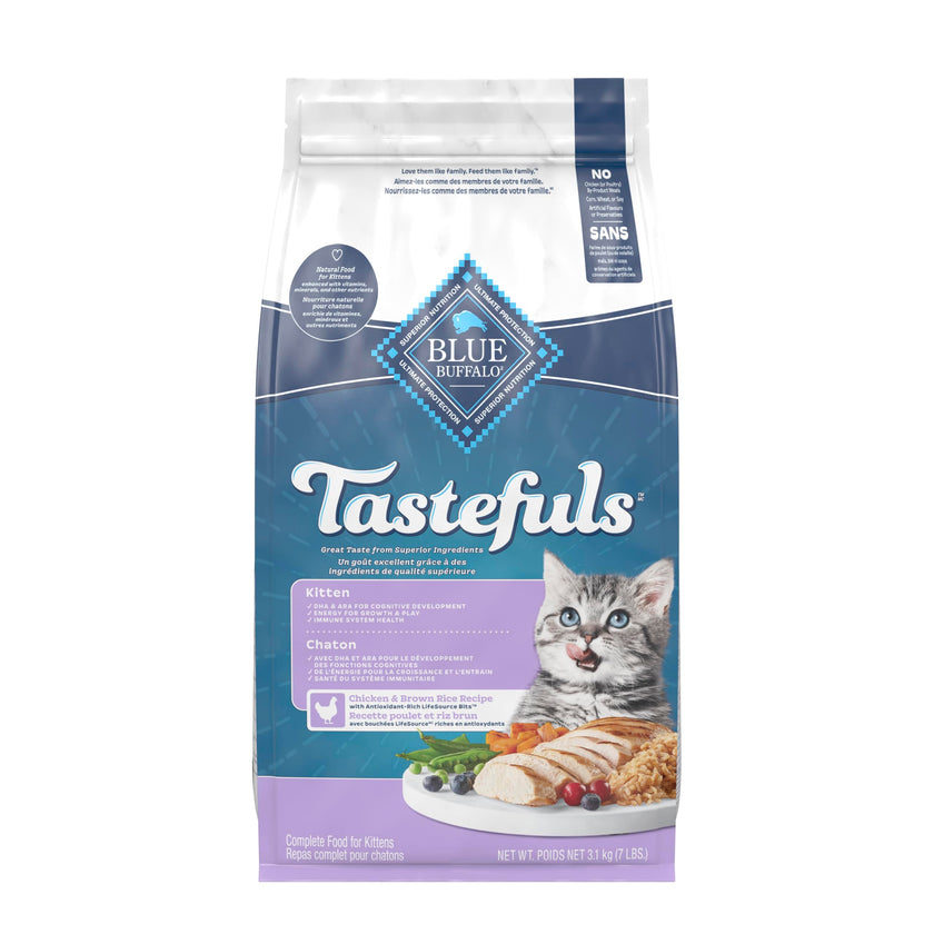 Blue Buffalo Tastefuls Chicken & Brown Rice Recipe Dry Cat Food for Kittens 2–12 Months, Real Chicken First, Deliciously Healthy Natural Kitten Food with DHA, Taurine, and Natural Ingredients, 3.1kg 🍁 All In One Marketplace Canada